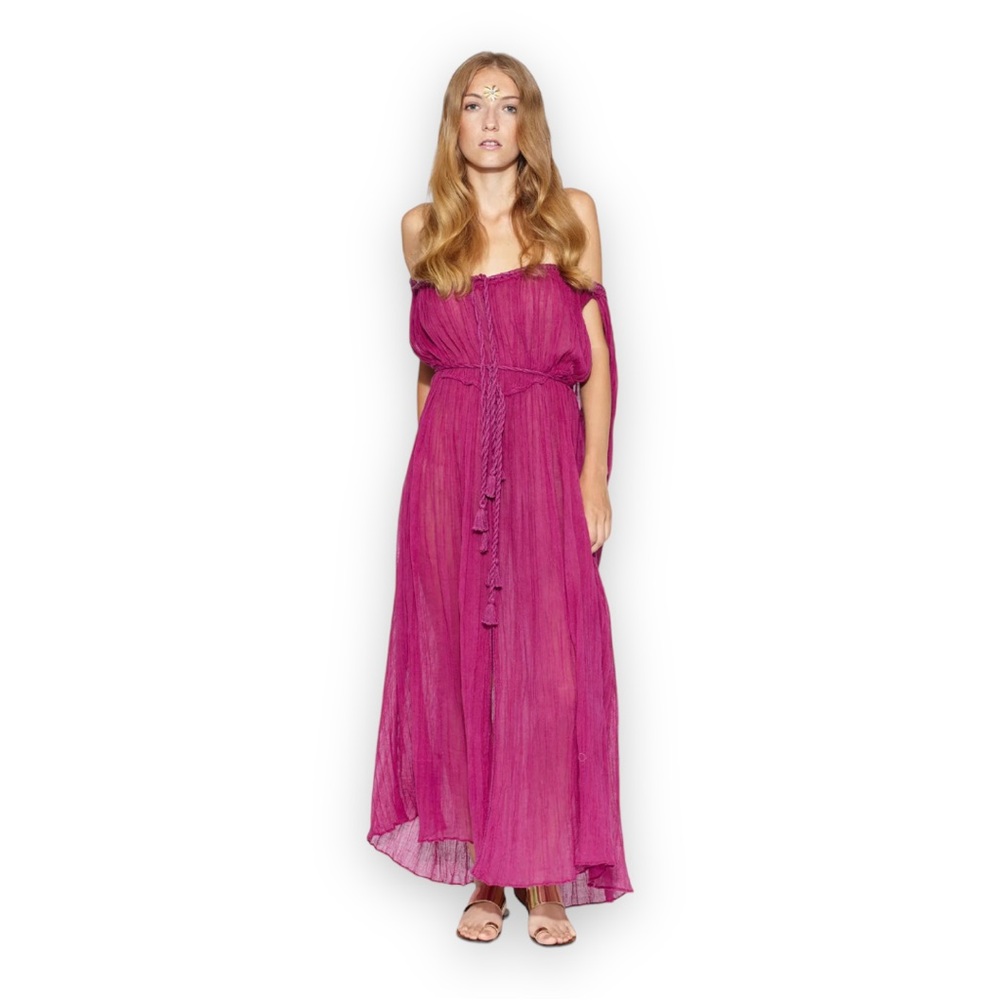 NEW Miguelina Womens Juno Tassel Tie Dress in Magic Magenta Maxi Dress Size S